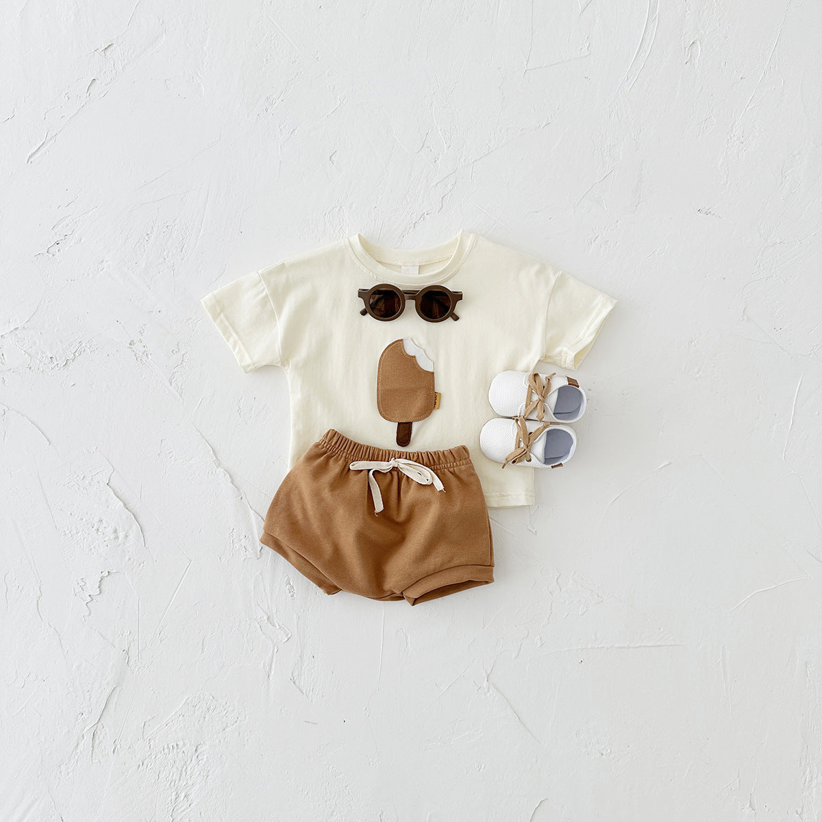 Girls Cotton Ice Cream Patch Shorts & Tee Set