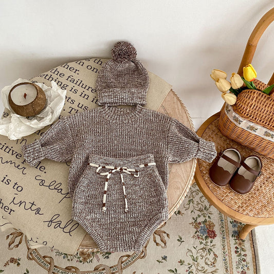 Baby 3-Piece Pullover & Knitted Hat Set