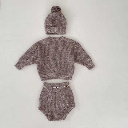 Baby 3-Piece Pullover & Knitted Hat Set
