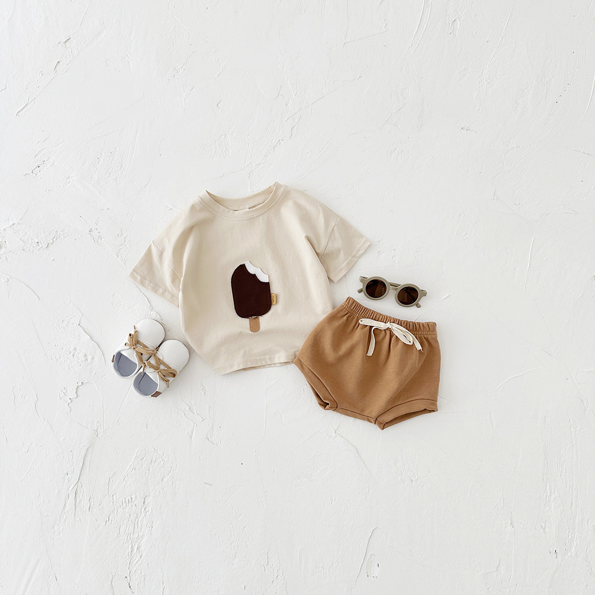 Girls Cotton Ice Cream Patch Shorts & Tee Set