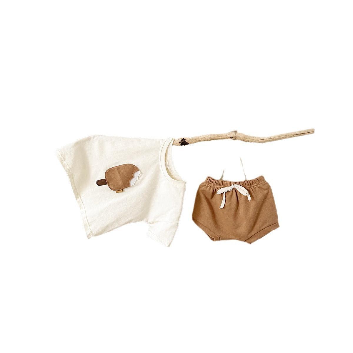 Girls Cotton Ice Cream Patch Shorts & Tee Set