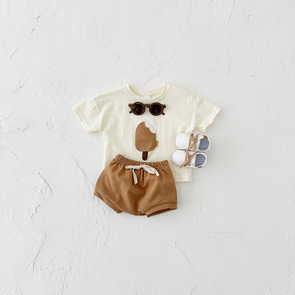 Girls Cotton Ice Cream Patch Shorts & Tee Set
