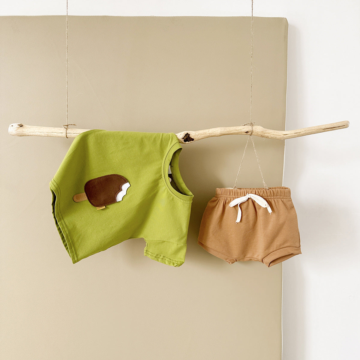 Girls Cotton Ice Cream Patch Shorts & Tee Set